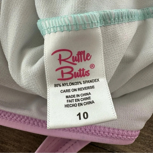 Ruffle Butts Girls 10 Aqua One Piece Swimsuit Halter Ice Cream Popsicle Ruffle - Picture 5 of 5